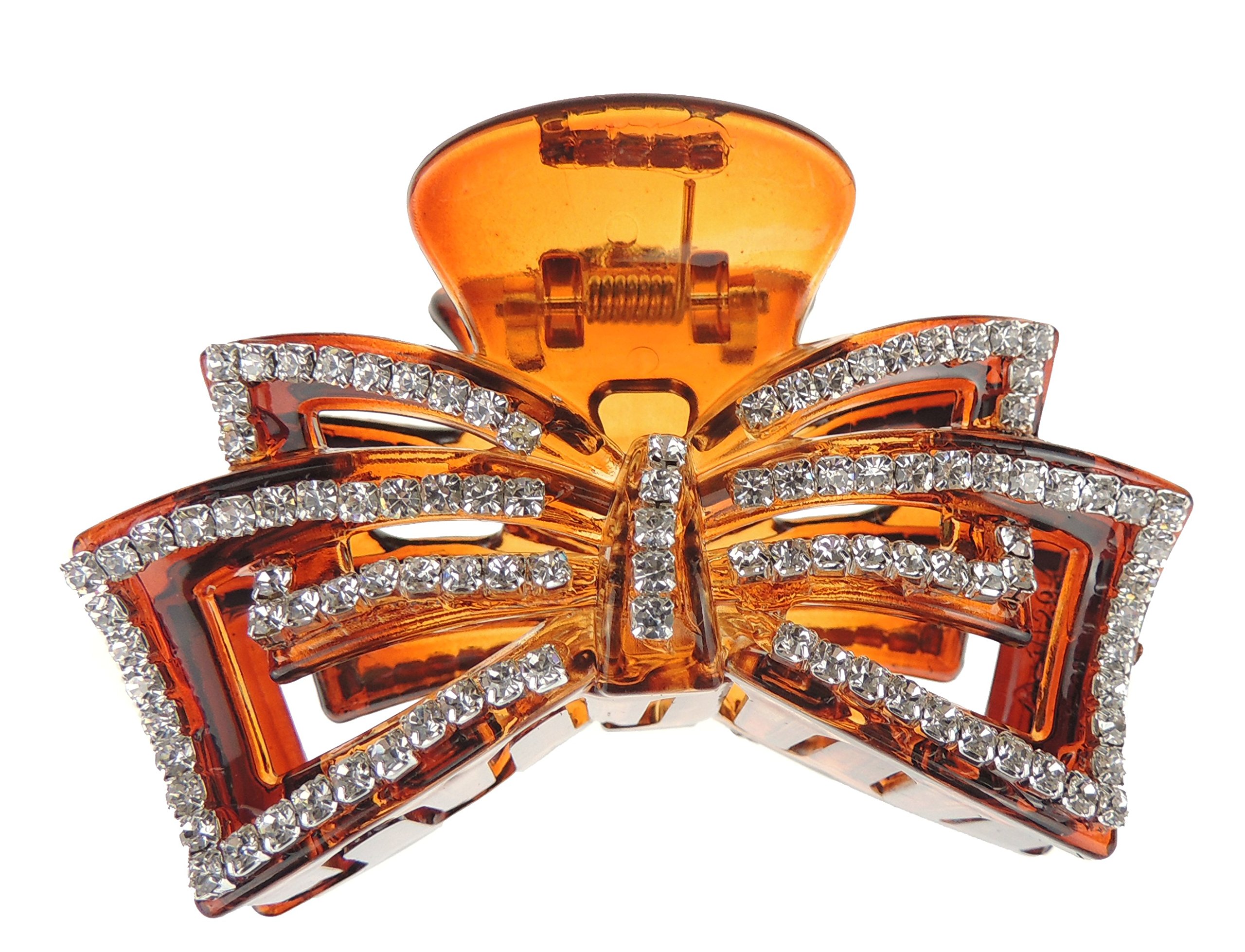 Extra Sparkly Women Girls Crystal Diamante Rhinestone Gems Bridal Wedding Evening Party Styling Fine Thin Hair Accessories Butterfly Claw Jaw Clip Octopus Clamp 9cmStraight Bow (Brown)