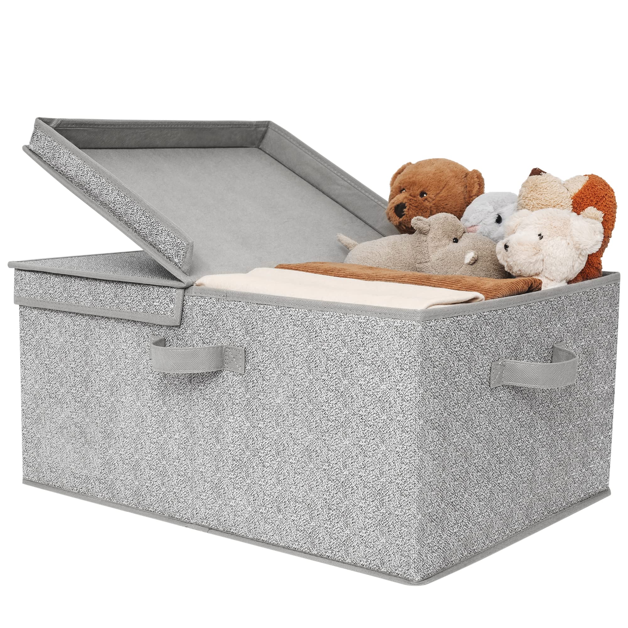 GRANNY SAYS Large Storage Box with Lid, Fabric Storage Basket for Shelves, Top of Wardrobe Organiser Box, Foldable Clothes Container with Lid for Bedroom Closet Shelf Organising, Extra Large, Grey