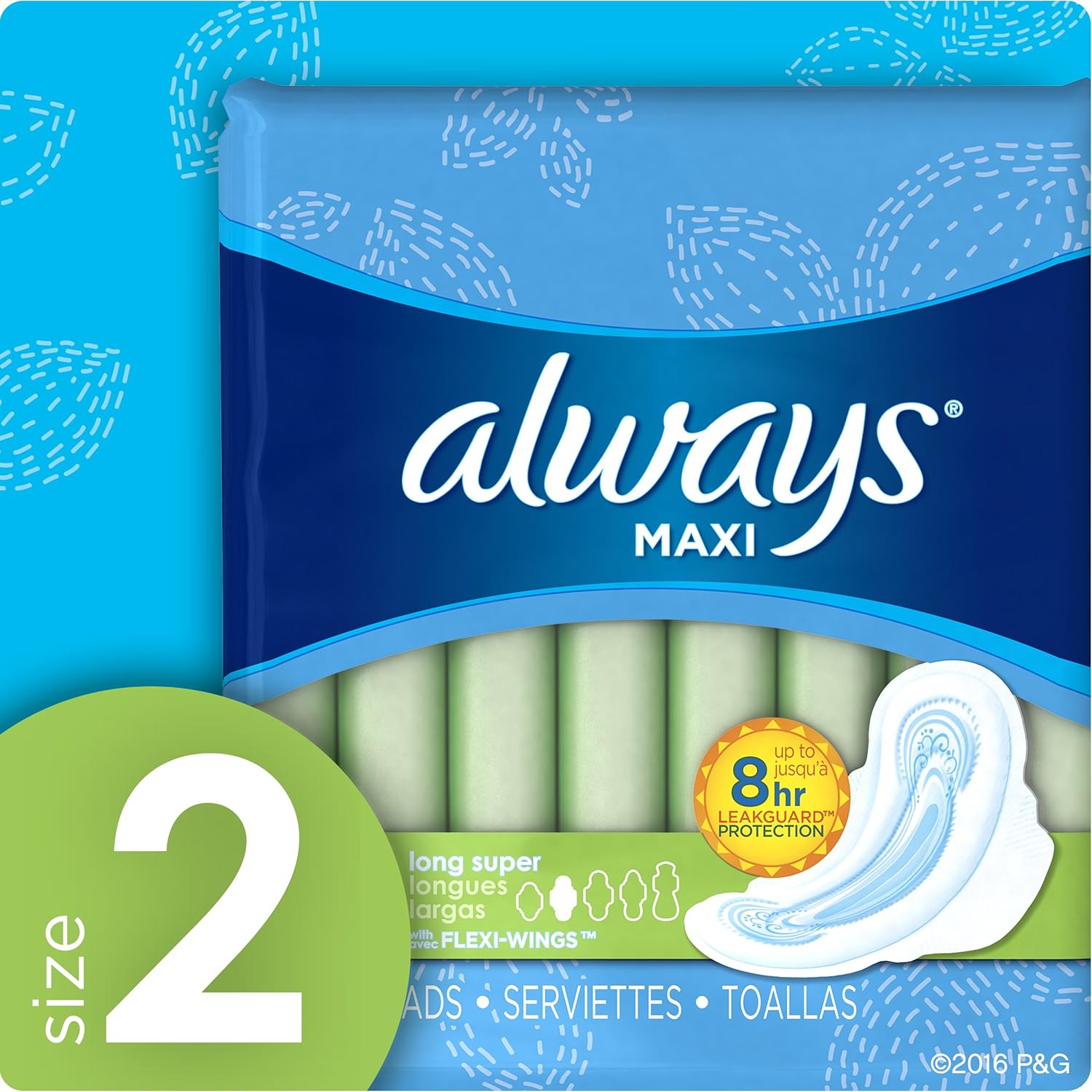 ALWAYS Maxi Size 2 Super Pads With Wings Unscented, 42 Count: Health & Personal Care
