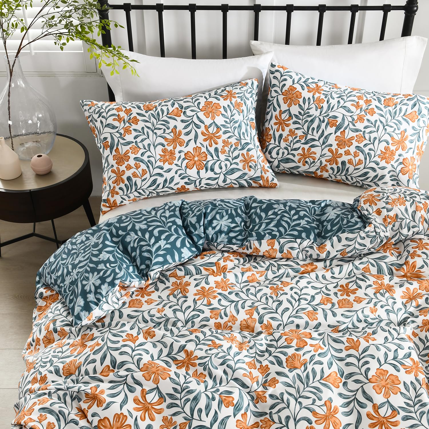 HORIMOTE HOME Single Duvet Cover Set, Bohemian Floral Duvet Set with 1 Pillow case, Soft Boho Bedding Quilt Cover,Oleander,137 x 200 cm