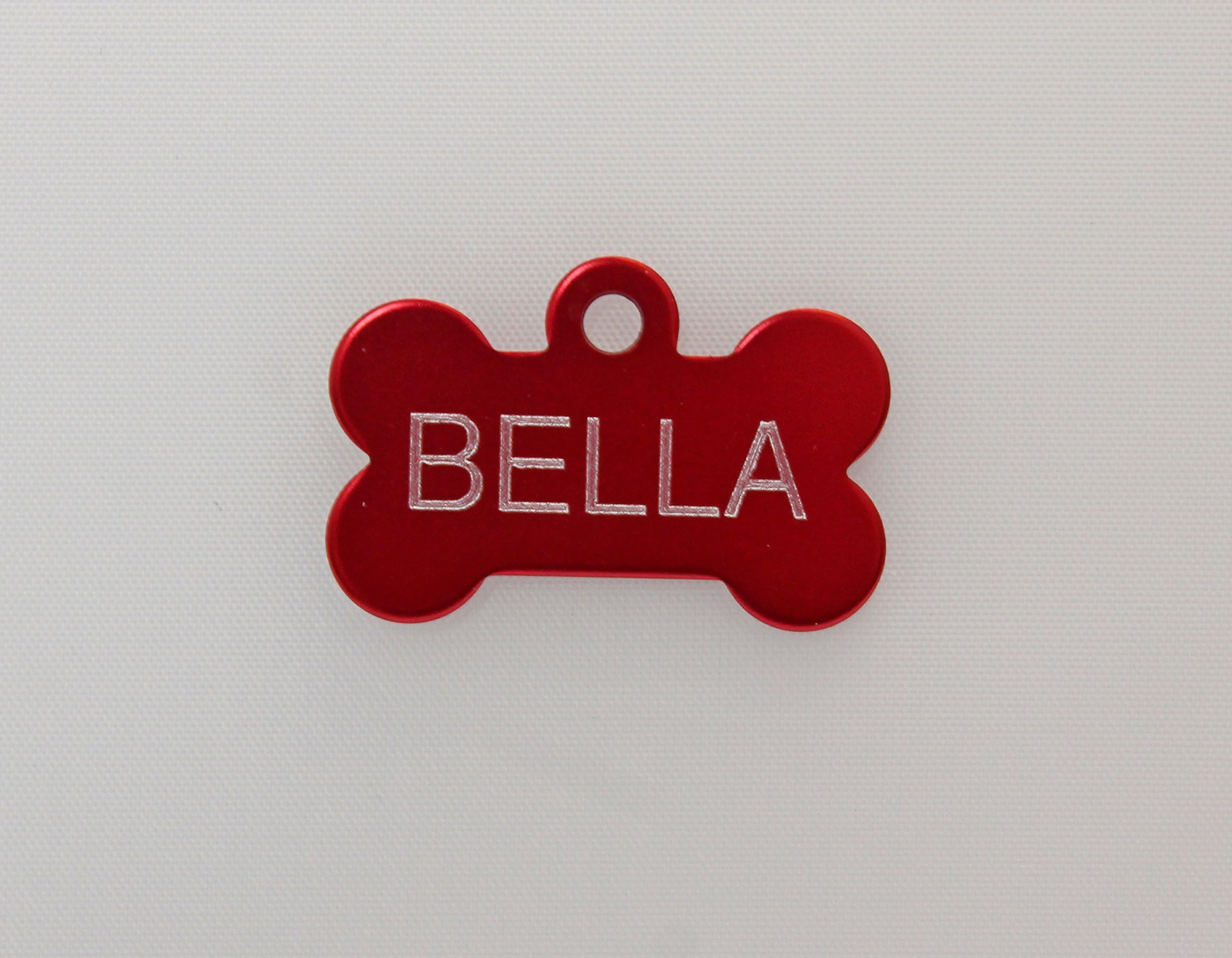 Pet ID Tag - Bone Shaped Double Sided Engraved Tag - 20mm / 32mm 4 Colours (RED)