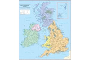 Cool Owl Maps United Kingdom & Ireland Wall Map Poster - Rolled 24"x27" (Laminated)
