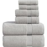 Springtree Home Grey Bath Towels Set of 6 | Ribbed Textured | 100% Combed Cotton | Absorbent Quick-Dry Gray Towels for Bathroom | Oeko-TEX® Standard 100 Cotton | Mauro Collection - High Rise Grey