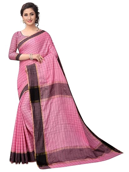 Womens Linen Saree With Blouse Piece (LinenDh9raChecks)