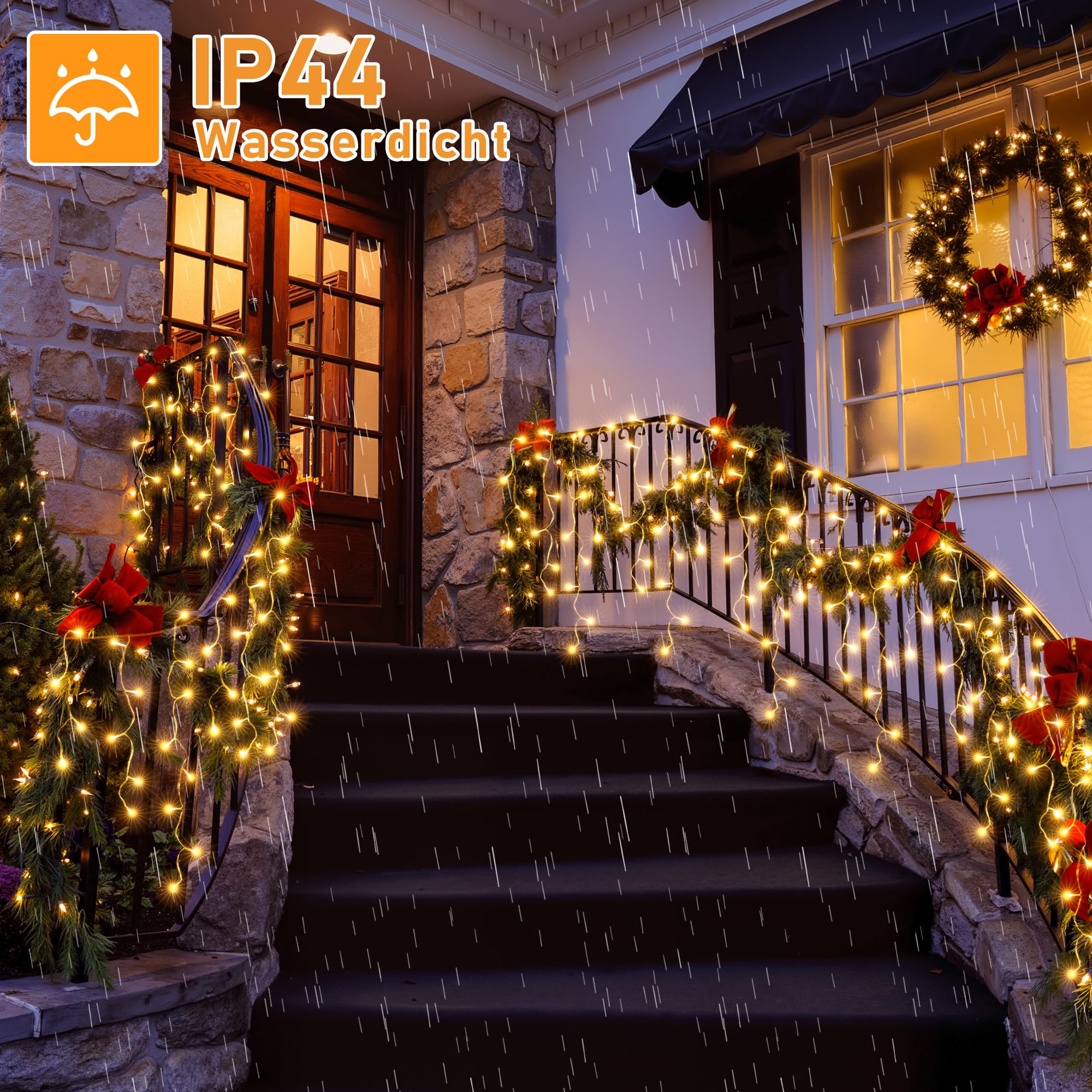 HeiPard Eisregen Lichterkette Außen 12m 486 LED Weihnachtsbeleuchtung Außen mit Stecker, 8 Leuchtmodi, Fernbedienung, Timer, Wasserdicht Lichtervorhang Aussen für Dachrinne, Geländer, Vorbau, Fenster 6