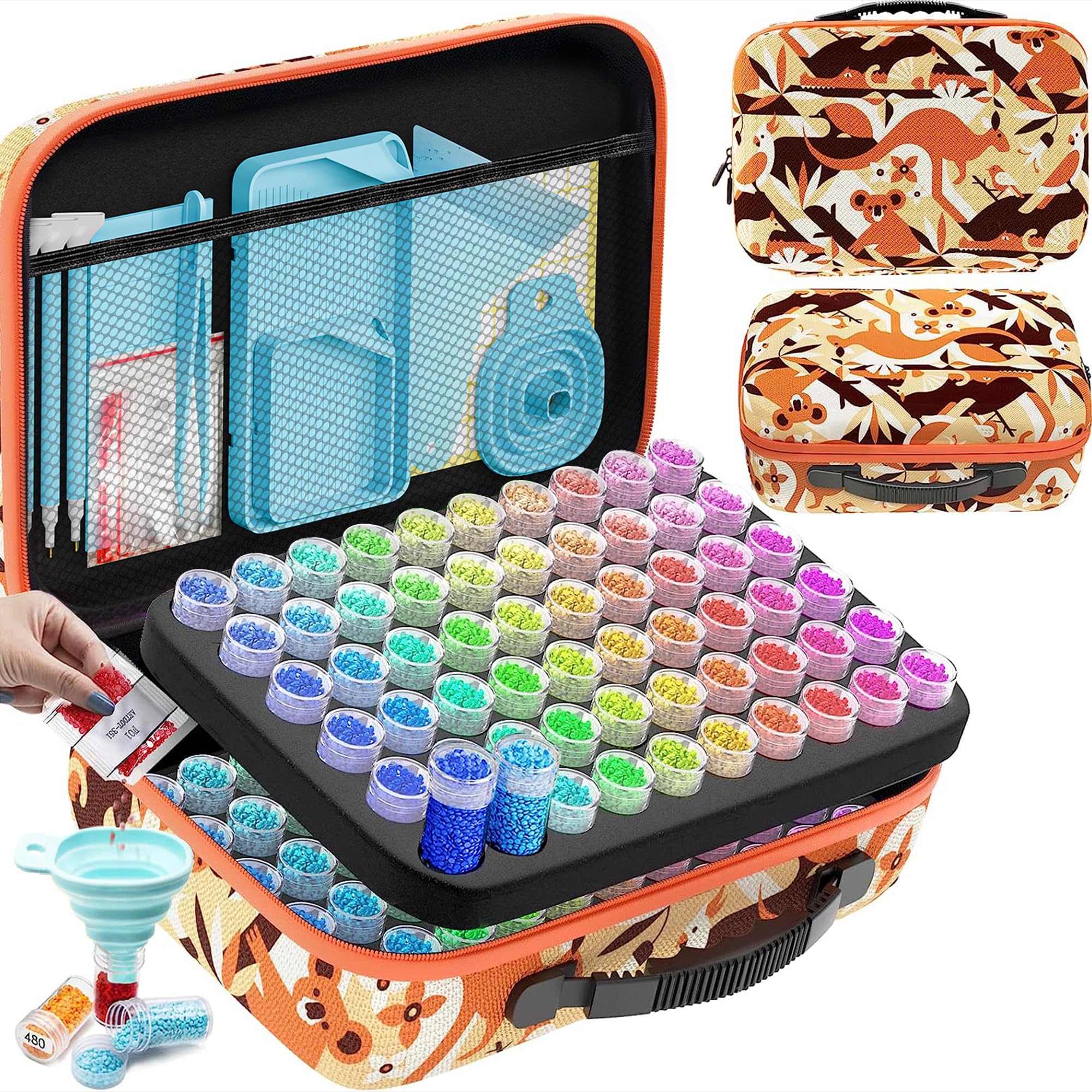 ARTDOT 5D Diamond Art Storage Boxes with 120 Slots, 162pcs Diamond Painting Accessories and Tools Kits with Pens for Adults(Orange)