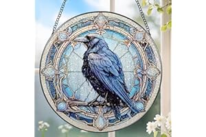 8 Inch Stained Glass Suncatcher Ornament, DOUHASU Crow Sun Catchers Indoor Window, Stained Glass Window Hanging, Home Decor, 