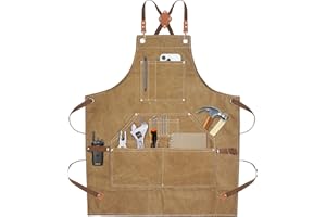 Yxiang Black Handmade Work Apron with 11 Tool Pockets, Heavy Duty Waxed Canvas Workshop Tool Aprons Woodworking Apron