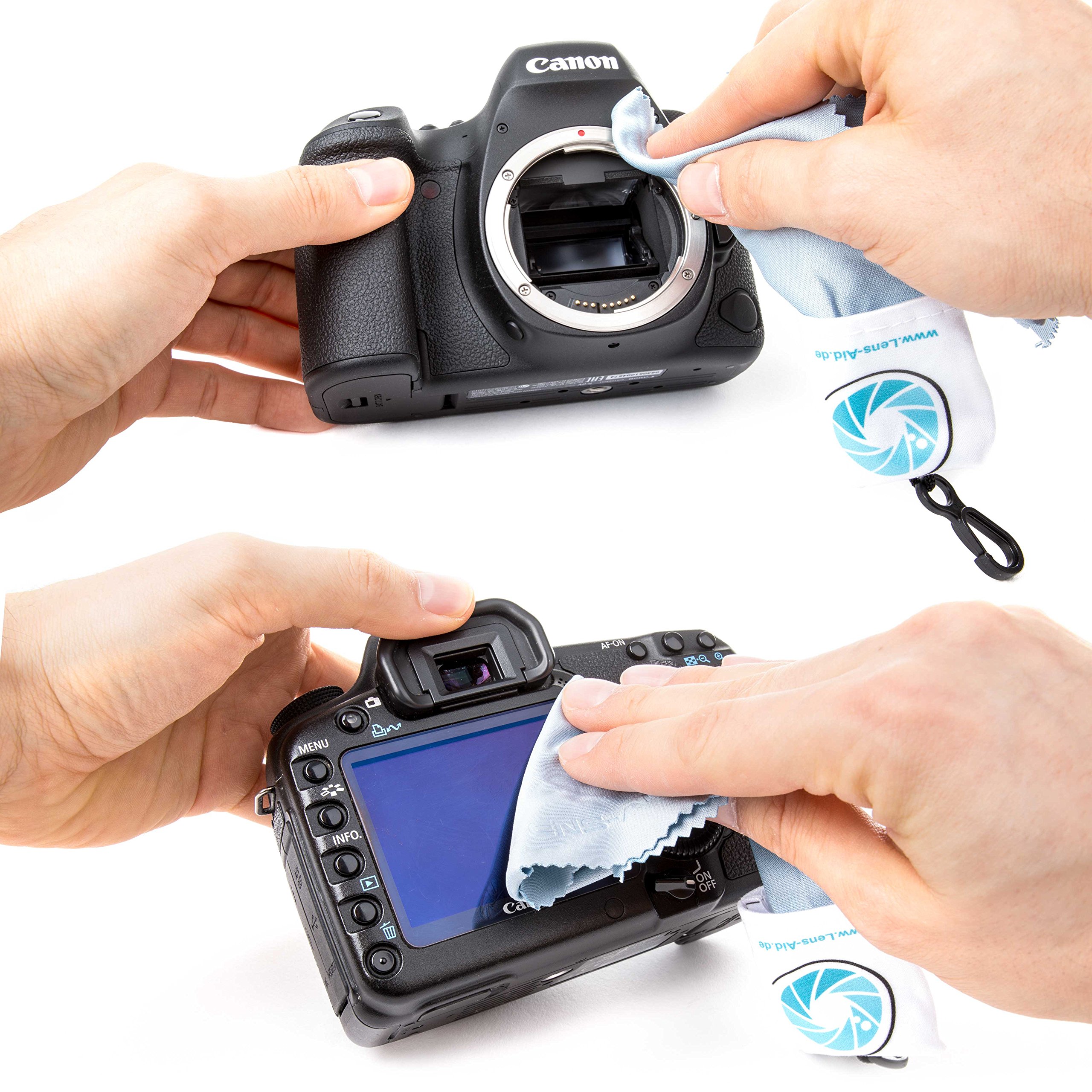 Mikrofaser Reinigungstuch mit Aufbewahrungsbeutel und Karabiner von Lens-Aid: Für Kamera, Objektiv, Display, Notebook, Smartphone und als Brillen-Putztuch zur Reinigung (1x Mikrofasertuch)