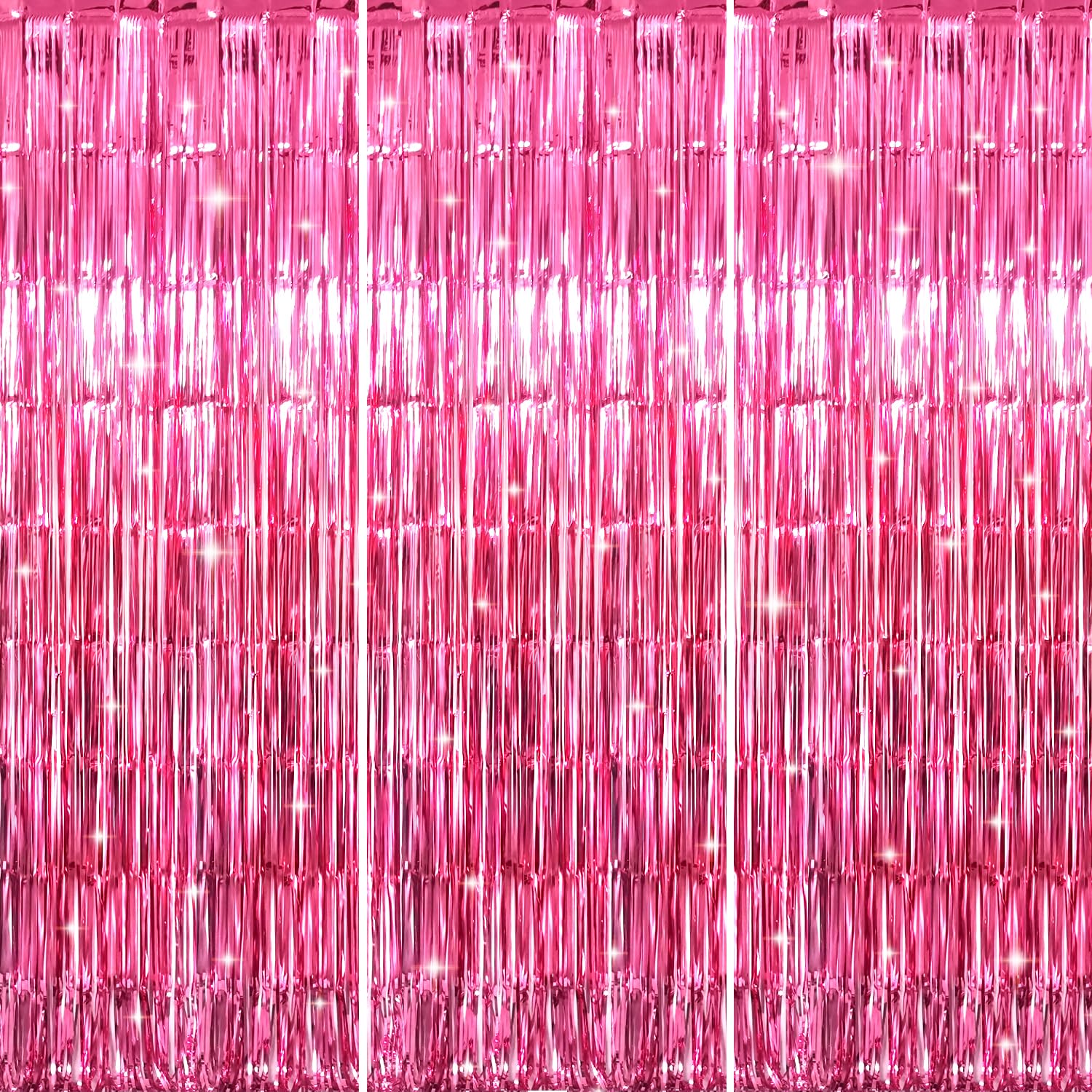 GOER 3.2 ft x 8.2 ft Metallic Tinsel Foil Fringe Curtains Party Photo Backdrop Party Streamers for Galentines Day,Birthday,Graduation,New Year Eve Decorations Wedding Decor (3 Pcs, Hot Pink)