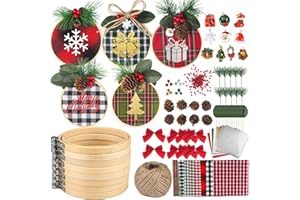 Ecoofor 8 Pack DIY Christmas Ornaments Craft Kit, Christmas Ornaments Kits with Plaid Fabric Bamboo Hoops Pinecones Berries and Other Accessories, Perfect for Christmas Crafts and Holiday Decorations