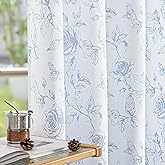FMFUNCTEX Blue Floral Jacquard Curtains for Bedroom, Rose Flower Patterned Curtains 84 Inches Long Light Filtering Drapes for Living Room, Double Sided Design Drapes Grommet Top 2 Panles