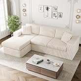 Vongrasig 105" Boneless Couches for Living Room, Sectional Couches Modular Sofa with L-Shaped Chaise, Memory Foam Comfy Cloud Couch with Plush Corduroy Fabric, No Assembly Required, Beige