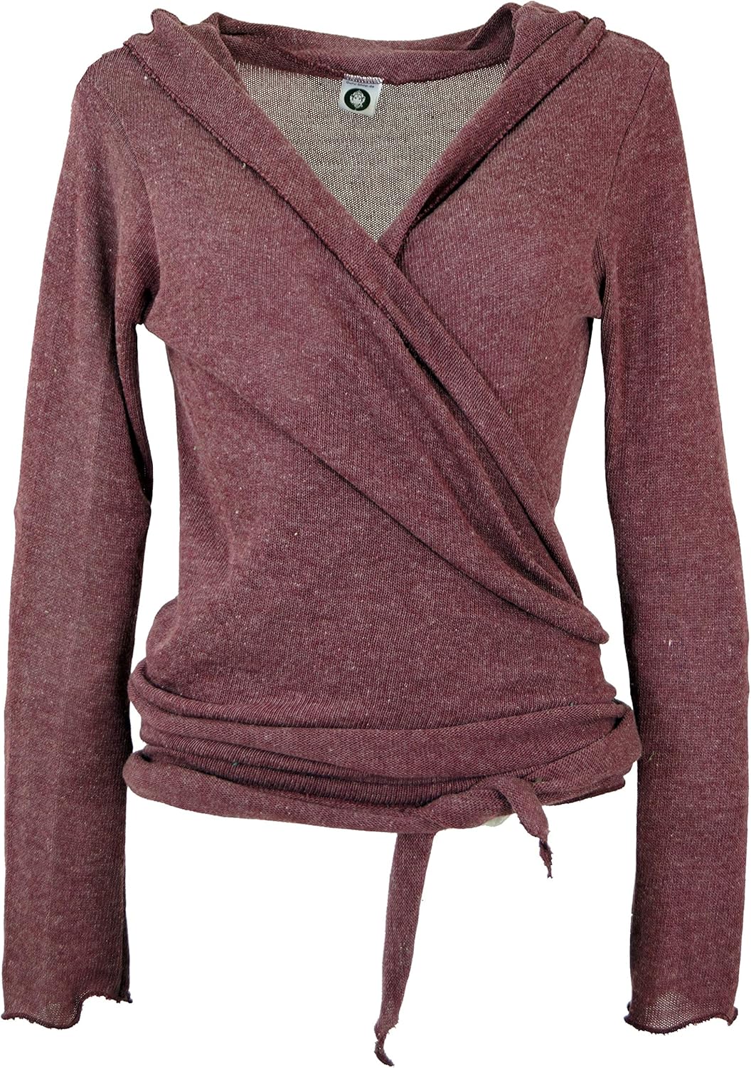 GURU SHOP Wickelshirt Damen - Yogashirt Mit Trompetenärmeln Aus Baumwolle