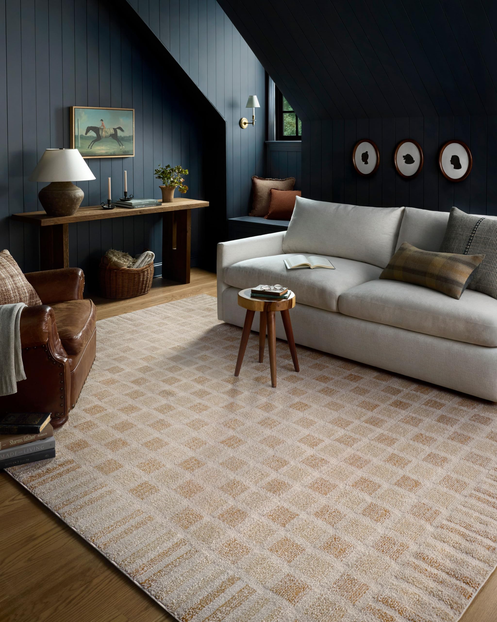 Loloi Chris Loves Julia Calvin Collection CLV-03 Bone/Natural 7′-10″ x 10′ Area Rug Checkered Neutral Soft Living Room Bedroom Carpet