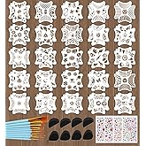 47 Pcs Face Paint Stencil Kit – 25 Sets Reusable Flowers Plants Sports Shapes Face Painting Templates with 265 Designs, Brushes, Sponges & Stickers – Body Makeup Stencils for Kids Halloween Party
