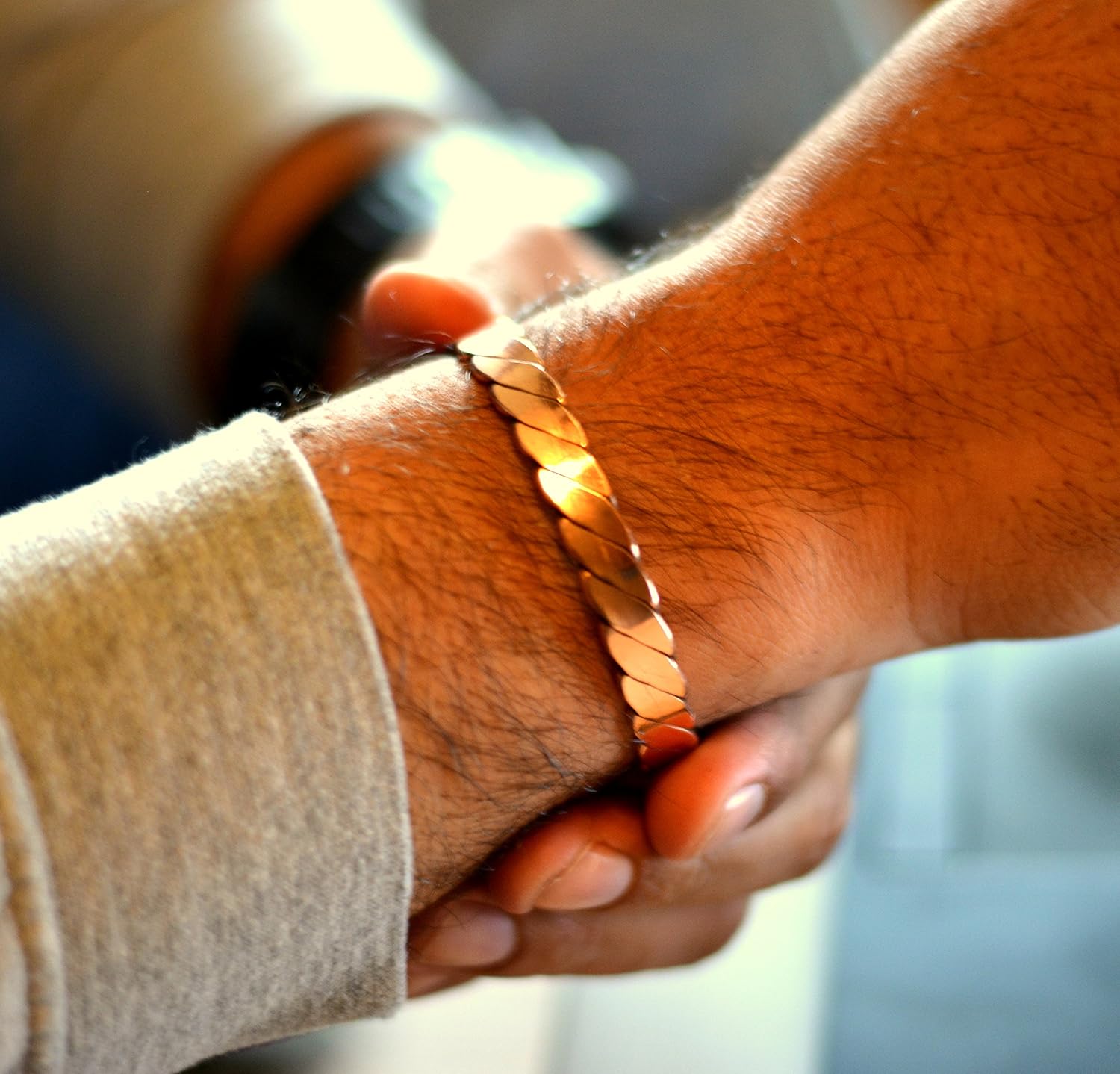 Copper Bracelets for Arthritis - Therapy Magnetic Bracelets for Men and Women with Powerful Magnets Effective and Natural Relief for Joint Pain and Arthritis Set of 2 (Twisted with Inlay): Clothing