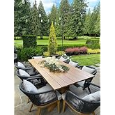 PURPLE LEAF 9 Pieces Patio Dining Set Teak-Finish Aluminum Table and Chairs | All-Weather PE Rattan Back and Arm, Reinforced X‑Leg, Slatted Drainage Design, Ergonomic Deep Seat, Removable Comfort Cushion