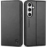 SHIELDON Wallet Case for Galaxy S25+ Plus 6.7", Genuine Leather Folio Design Kickstand RFID Blocking Card Holder Magnetic Full Protection Phone Cover Compatible with Galaxy S25+ 2025 - Black