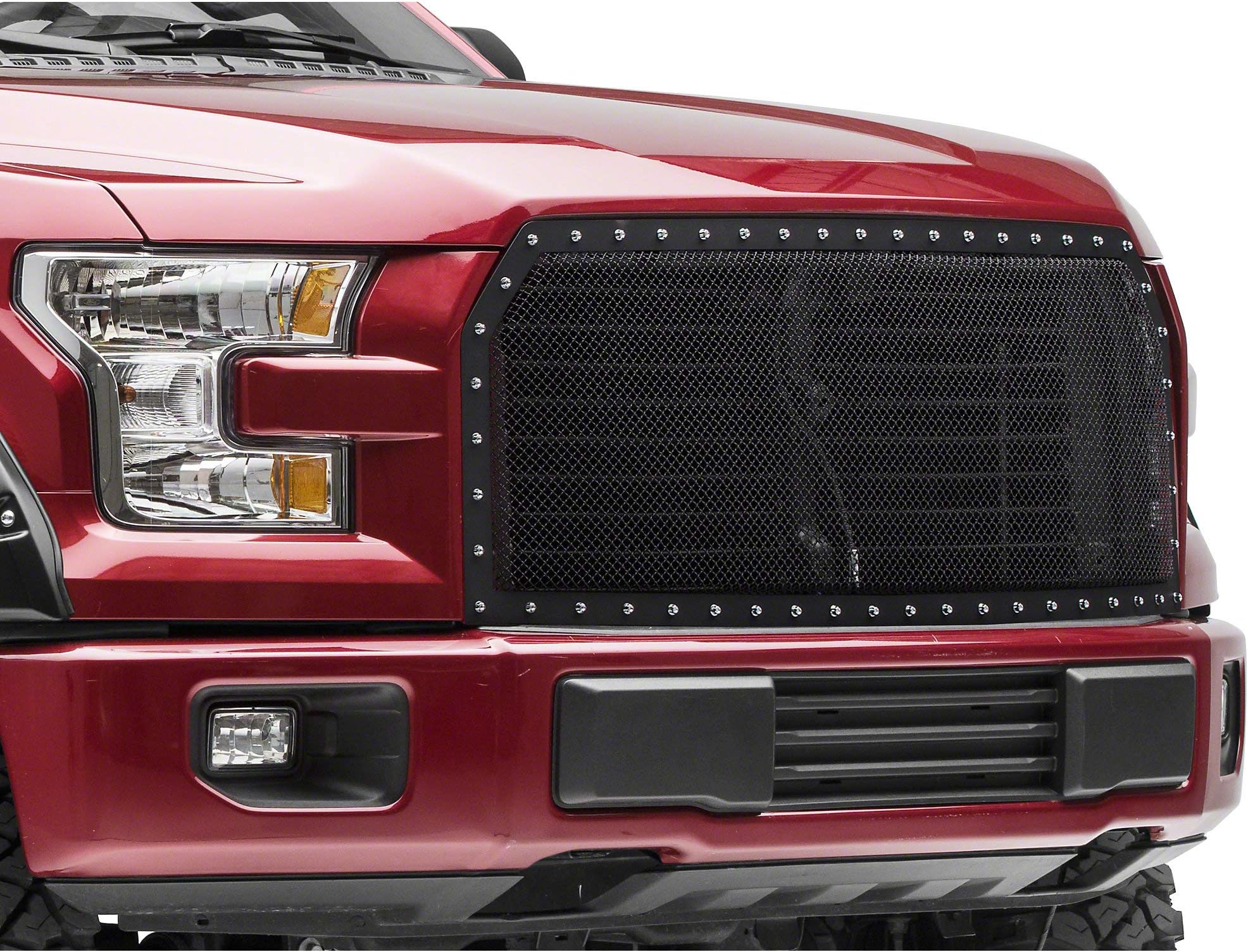 Modern Billet Wire Mesh Upper Replacement Grille with Rivets - Black - for Ford F-150 (Excluding Raptor) 2015-2017