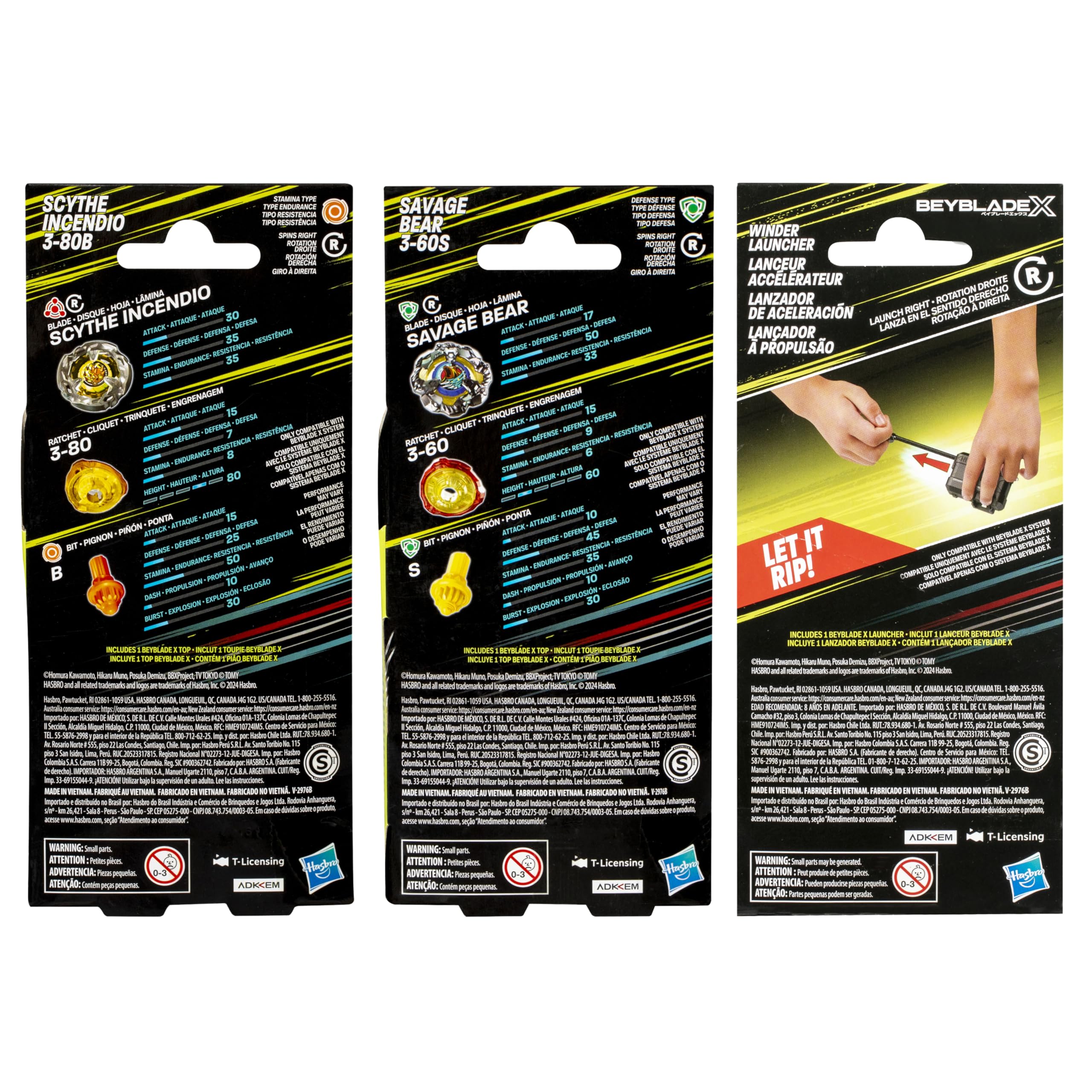 Beyblade X Scythe Incendio 3-80B, Savage Bear 3-60S & Official Winder Launcher Bundle Pack (Amazon Exclusive)