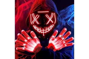 JOYIN Halloween Led Mask, Light Up Mask and Gloves for Cosplay Costume (Red), 3 Modes Scary Glow in The Dark Masks for Boys Girls Halloween Party Dress Up Accessories, Gifts Giving