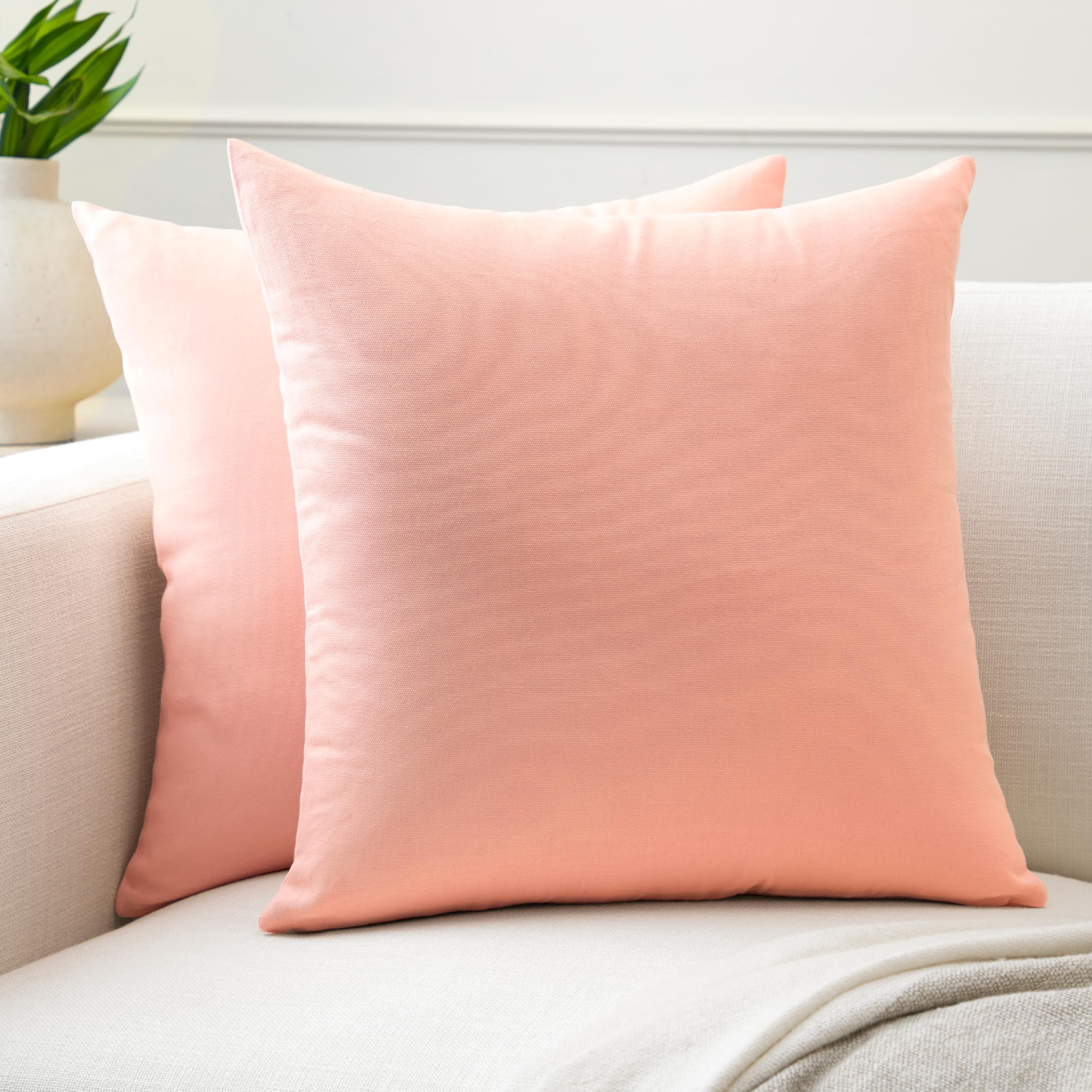 Encasa XO Cotton Throw Pillow Covers Set of 2 I 16x16 in (40x40 cm) - Powder Pink I No Insert I Plain Square Pillowcases I Machine Washable | Indoor Use Only — image 1