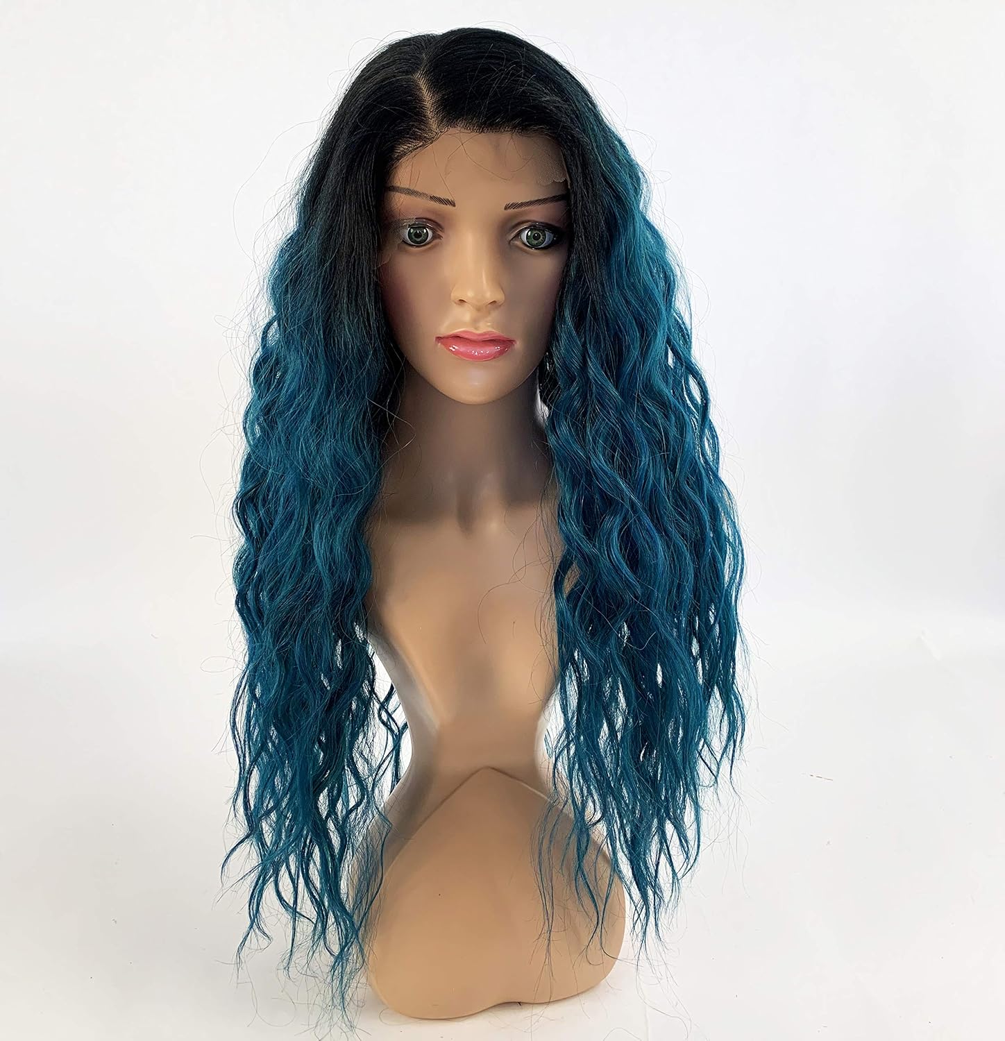SLEEK 28’’ 360 Lace Front free parting Wig Synthetic Long Loose Curly Wig with Baby Hair Green Wig SPOTLIGHT 101 LAYLA 360 Lace Front Wig Heat Resistant Fiber 240g-TT1B/TEAL - Image 4