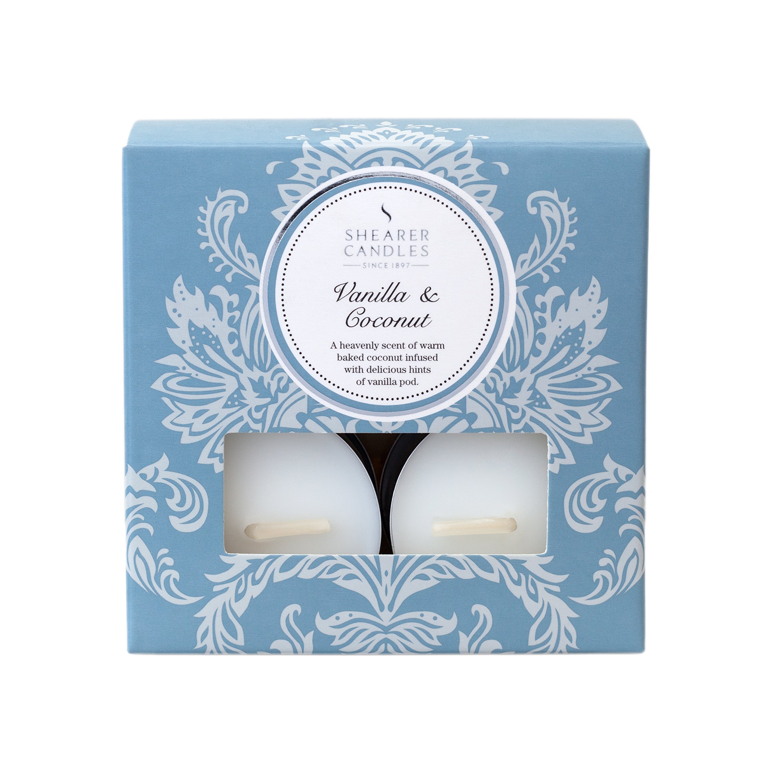 Shearer Candles Vanilla and Coconut (Pack of 8) Scented Tealights - White
