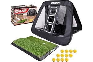 CHAMPKEY Double -Sided Golf Chipping Net with Mat and 12 Foam Balls - Professional Golf Practice Net Ideal for Indoor and Outdoor Training