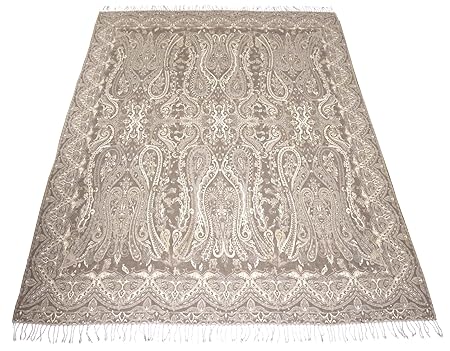Lorenzo Cana Luxus Decke Jacquard gewebt Wolle Baumwolle Naturtöne Beige Paisley Wohndecke Decke Überwurf Sofadecke Picknickd