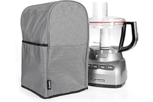 Crutello Food Processor Cover with Storage Pockets for Medium 7-10 Cup Size, Fits Various Brands, Food Processor Dust Covers For Kitchen Counter