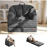 MAXYOYO Folding Sofa Bed with Backrest, Boneless Fold Out Couch with Handle | 2 in 1 Convertible Bean Bag Chair to Floor Sofa Lounger, Comfy Folding Couch for Bedroom &amp; Living Room, Dark Grey, Single