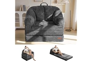 MAXYOYO Folding Sofa Bed with Backrest, Boneless Fold Out Couch Bed with Handle, 2 in 1 Convertible Bean Bag Chair to Floor Sofa Lounger, Comfy Folding Couch for Bedroom & Living Room, Dark Grey