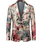 UNINUKOO Mens Blazer Printed Suit Jacket 1 Button Slim Fit Floral Dinner Sport Coat Blazers