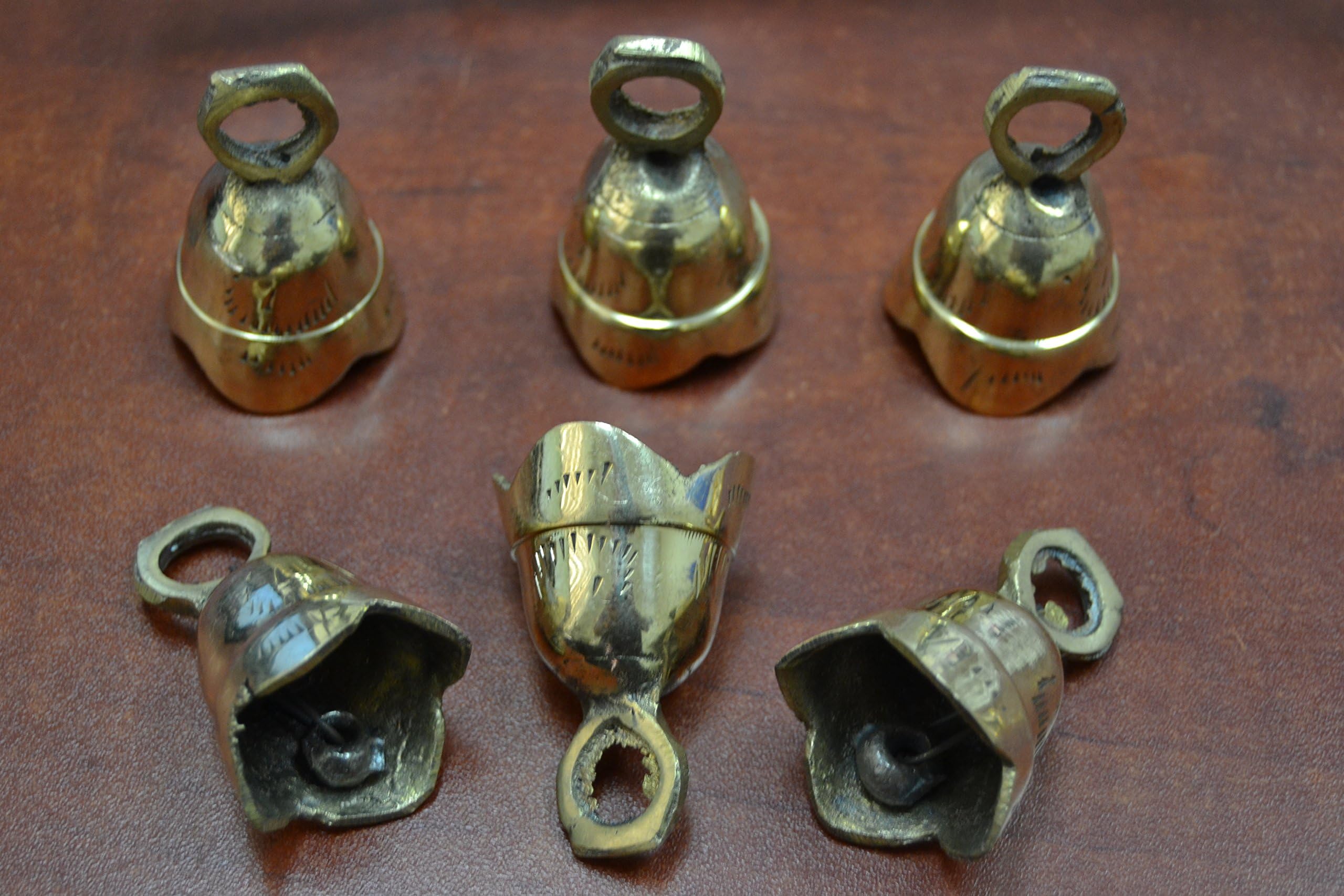 6 Pcs Handmade Cow Goat Sheep Solid Brass Bells 2"