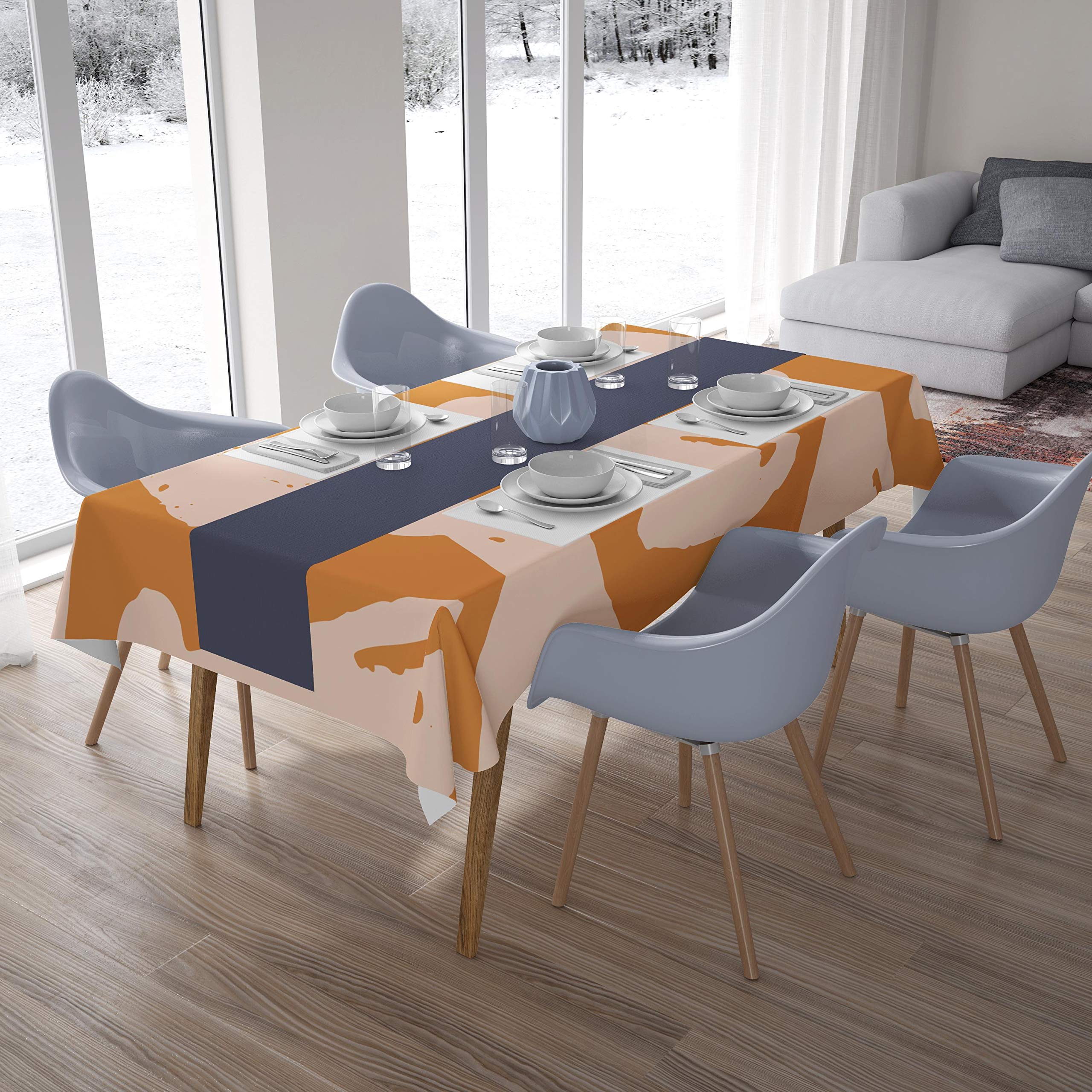 Bonamaison Kitchen Decoration, Tablecloth, Orange, Off White, 140 x 200 Cm - Designed and Manufactured in Turkey