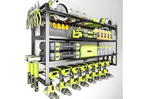 HIPIDIAN Large Power Tool Organizer Wall Mount, Garage Storage Cordless Tool Organizer with Screwdriver Holder, Heavy Duty Metal Storage Rack with 8 Drill Holder 4 Layer, Gifts for Men Who Have Everything
