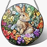 Stained Glass Window Hanging, 8 Inch Rabbit Sun Catcher, Bunny Stained Glass Suncatcher, Window Decor, Gifts for Mothers Day, Birthday, Christmas, Rabbit Lovers Gifts, Gift for Women Mom and Friend