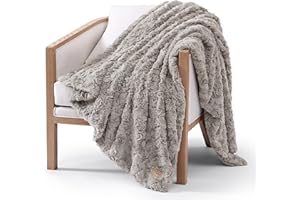 UGG Adalee Faux Fur Throw Blanket Luxury Lightweight Cozy Soft Throw for Couch Bed or Chair Hypoallergenic Machine Washable Double-Sided Fluffy Blanket Home Decor, 50-inch x 70-inch, Seal Grey