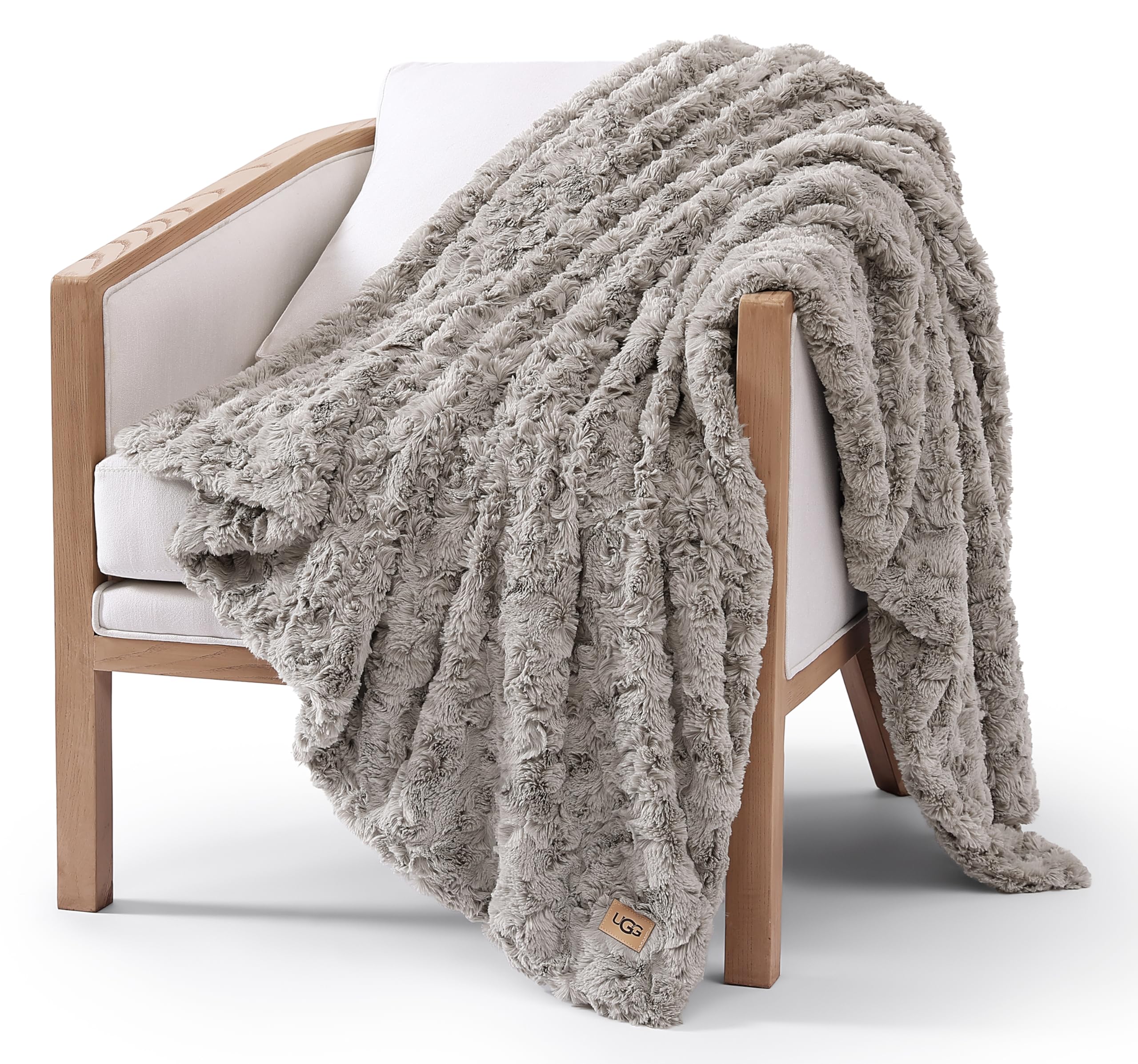 Photo 1 of UGG Adalee Faux Fur Throw Blanket Luxury Lightweight Cozy Soft Throw for Couch Bed or Chair Hypoallergenic Machine Washable Double-Sided Fluffy Blanket Home Decor, 50-inch x 70-inch, Seal Grey