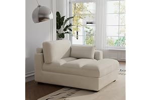 UIXE Oversized Corduroy Chaise Lounge Chair with Left Armrest & Cushion, Comfy Upholstered Sleeper Sofa Indoor Recliner Seat Solid Wood Couch w/Washable Cover for Bedroom, Living Room - Beige