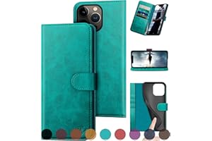 DuckSky for iPhone 15 Pro Max 6.7" Genuine Leather Wallet case【RFID Blocking】【4 Credit Card Holder】【Real Leather】Flip Folio Book Phone case Protective Cover Women Men for Apple15ProMax case Blue Green