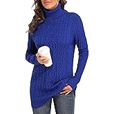 PrettyGuide Women's Long Sweaters Turtleneck Plus Size Cozy Cable Knit Tunic Sweater Tops