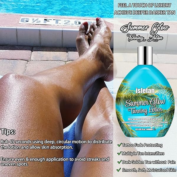 ISLETAN SUMMER GLOW TANNING LOTION ACCELERATOR FOR INDOOR TANNING BEDS & OUTDOOR SUN WITH BRONZER TO GET DARK FAST TAN，SUN BED TANNING LOTION DARK WITH TATTOO PROTECTING FORMULA, DHA FREE, 13.5OZ