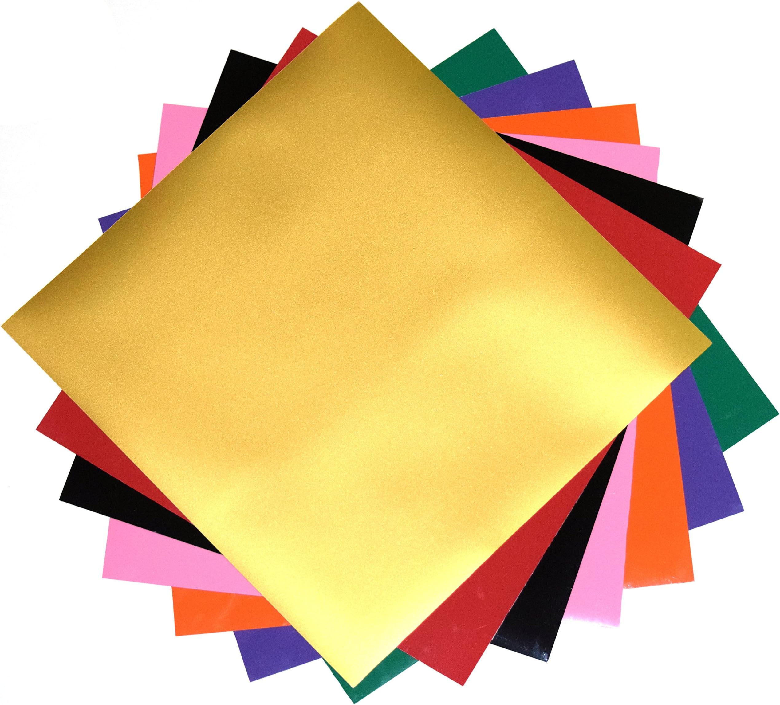 SpotDeals4u PU flex Heat Transfer Vinyl (HTV) for T Shirts garments bags and other fabrics - 7 Sheets 9.8" X 9.8"-Assorted colors-Black,Red,Green,Orange,Purple,Pink and Gold-Iron on Vinyl for T Shirts