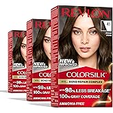 Revlon ColorSilk with Bond Repair Complex, Brown Permanent Hair Color, 100% Gray Coverage, Ammonia Free Hair Dye, Vegan Keratin, 41 Medium Brown (Pack of 3)