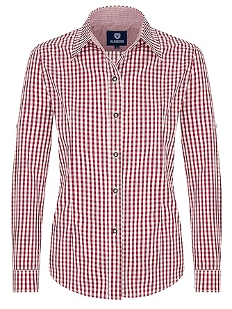 Almbock Trachtenbluse Damen Langarm | Karierte Bluse in Vielen Farben Aus 100% Baumwolle | Festliche Blusen in Größe 34-46