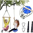 Disc Swing for kids Tree Swing Set Accessories Rope Swing Adjustable Swing Set With Monkey Bars 1 Carabiner 2 Added Hanging Straps 3IN1 Heavy Duty Swingset for Zipline Outdoor Backyard Playground Blue