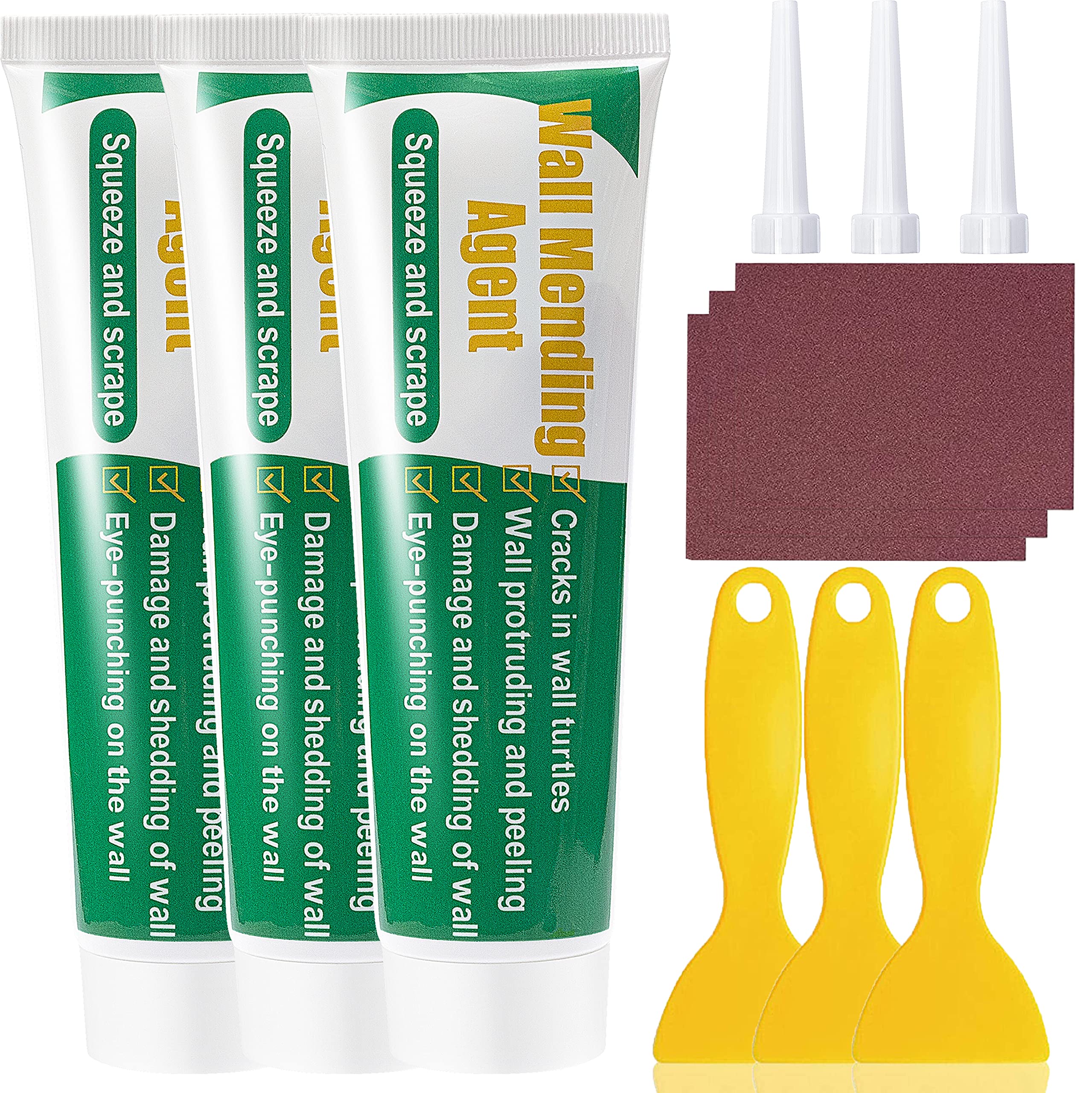Wall Repair Cream, 3PCS Waterproof Wall Mending Agent, Quick Drying Wall Filler Repair Paste Kit, Effectively plaster repair Crack, Peeling, Graffiti, Scraping, Renovation Solutions for White Walls